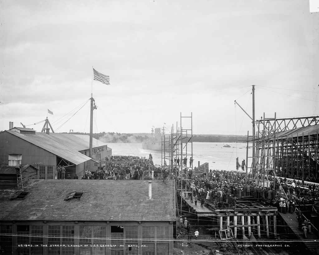 In the stream, launch of the U.S.S. Georgia at Bath, Me
