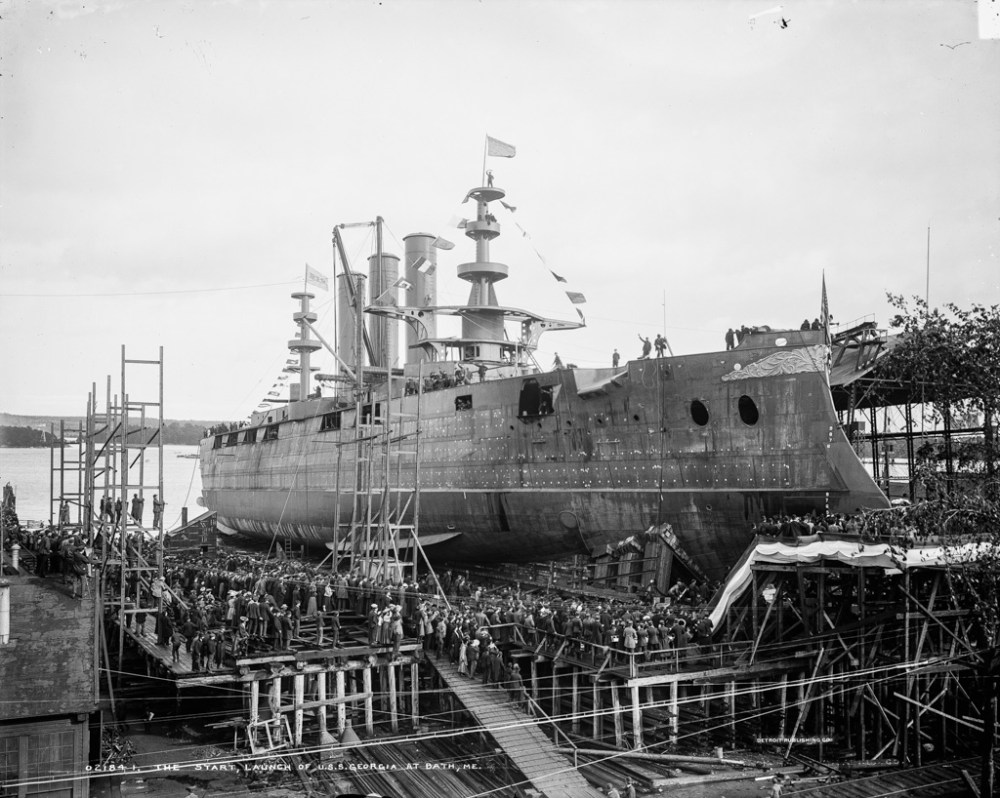 The Start, launch of U.S.S. Georgia at Bath, Me