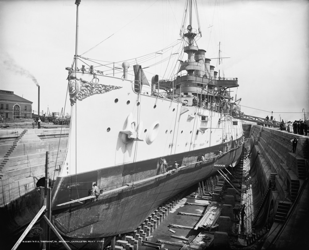 U.S.S. Maryland in dry dock, Charleston Navy Yard-Edit-Edit