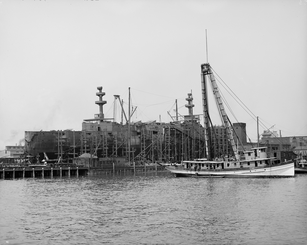 Building a warship, Cramp's shipyard, Philadelphia, Pa