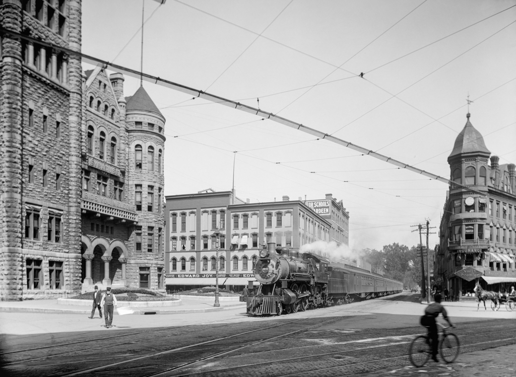 Empire State Express (New York Central Railroad) passing thru Washington Street, Syracuse, NY-Edit